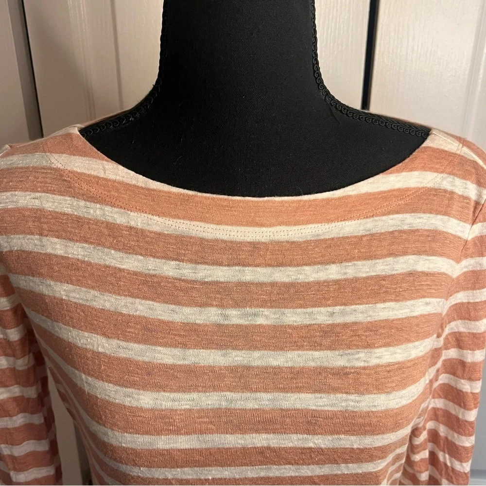 Tory Burch Striped Top Shirt Long Sleeve Sz Small 100% Linen Boat Neck Soft
